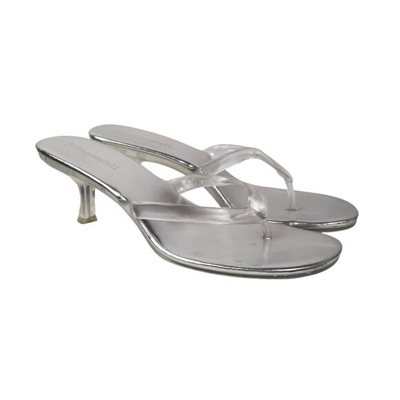 Jeffrey Campbell Silver Clear Strap Kitten Heel Thong Sandals 8 - Picture 1 of 6